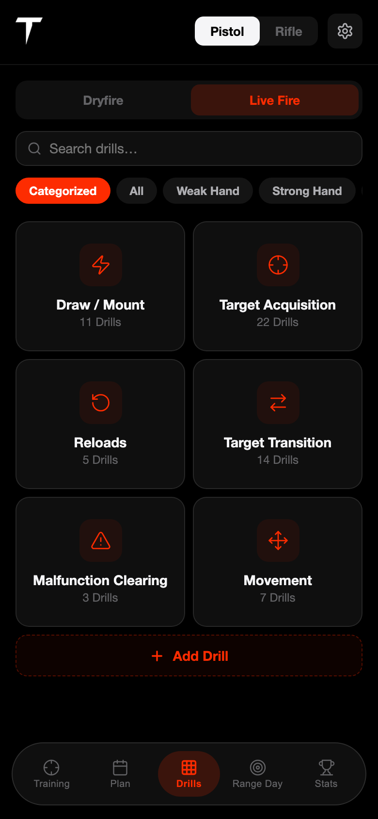 Dead Trigger — Live Fire drill categories
