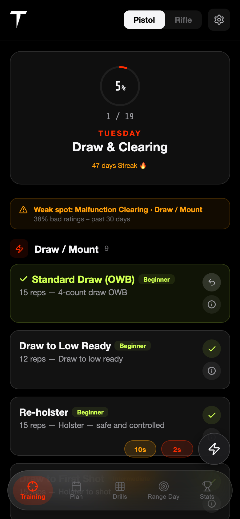 Dead Trigger — Timer with par time and rest interval configured